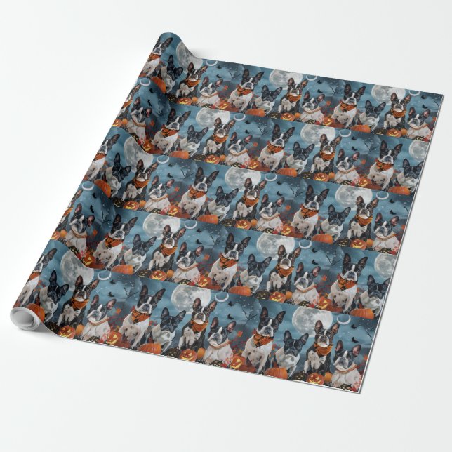 boston terrier Halloween Kuslig Presentpapper (Utrullad)