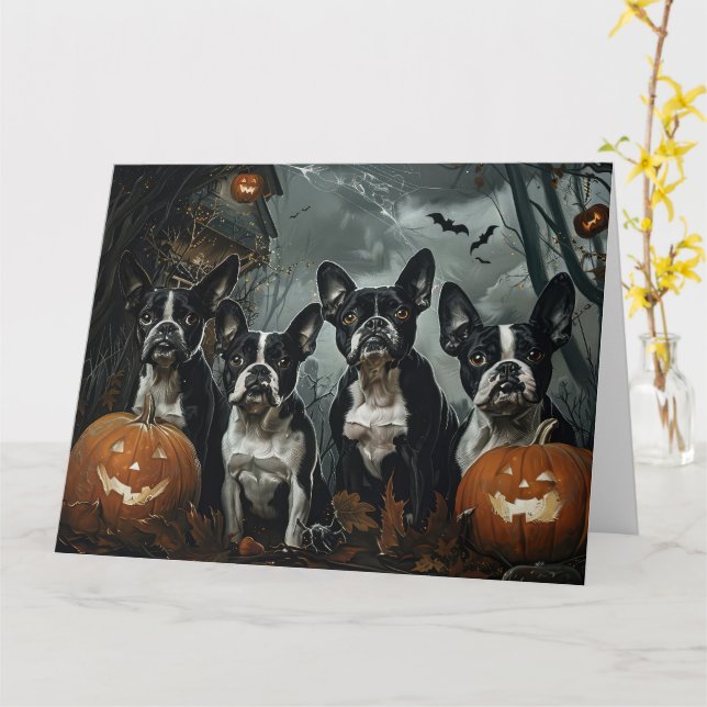 Boston Terrier Halloween Natt Hund Delight Kort (Gul blomma)