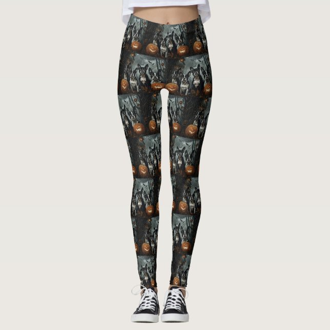 Boston Terrier Halloween Natt Hund Delight Leggings (Framsida)