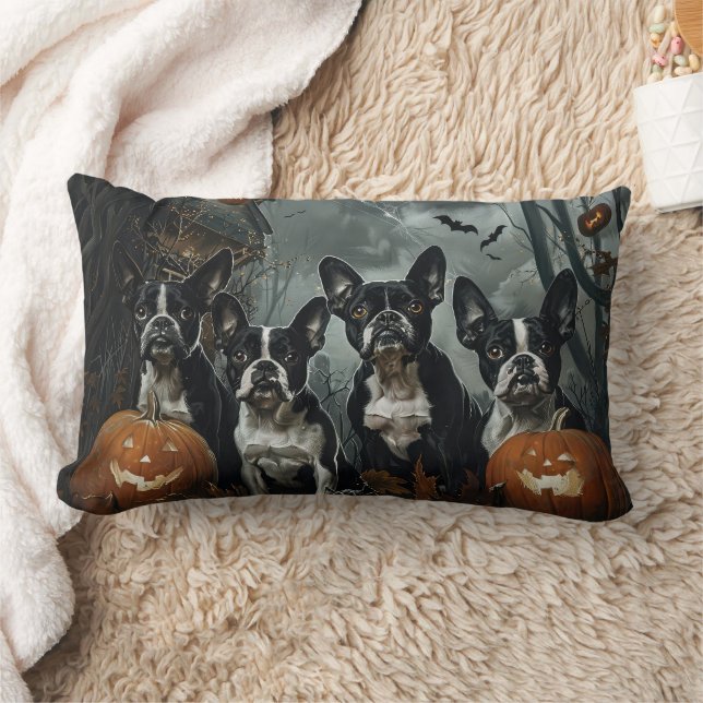 Boston Terrier Halloween Natt Hund Delight Lumbarkudde (Filt)