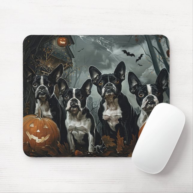 Boston Terrier Halloween Natt Hund Delight Musmatta (Med mus)