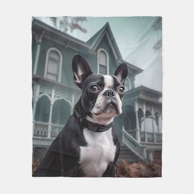 Boston Terrier Halloween Scary Fleecefilt (Framsidan)