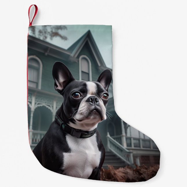 Boston Terrier Halloween Scary Liten Julstrumpa (Framsidan)