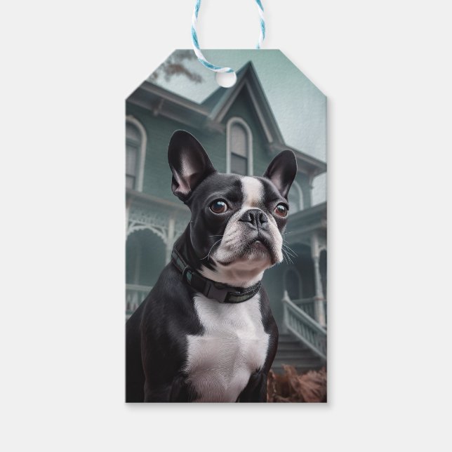 Boston Terrier Halloween Scary Presentetikett (Framsidan)