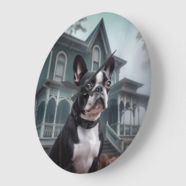 Boston Terrier Halloween Scary Stor Klocka (Vinkel)