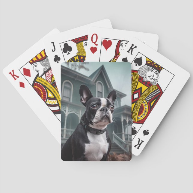 Boston Terrier Halloween Skräck Casinokort (Baksidan)