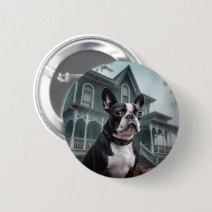 Boston Terrier Halloween Skräck Knapp