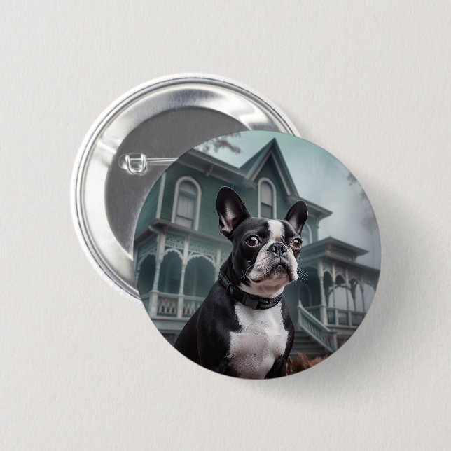 Boston Terrier Halloween Skräck Knapp (Framsida & baksida)