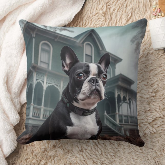 Boston Terrier Halloween Skräck Kudde (Filt)
