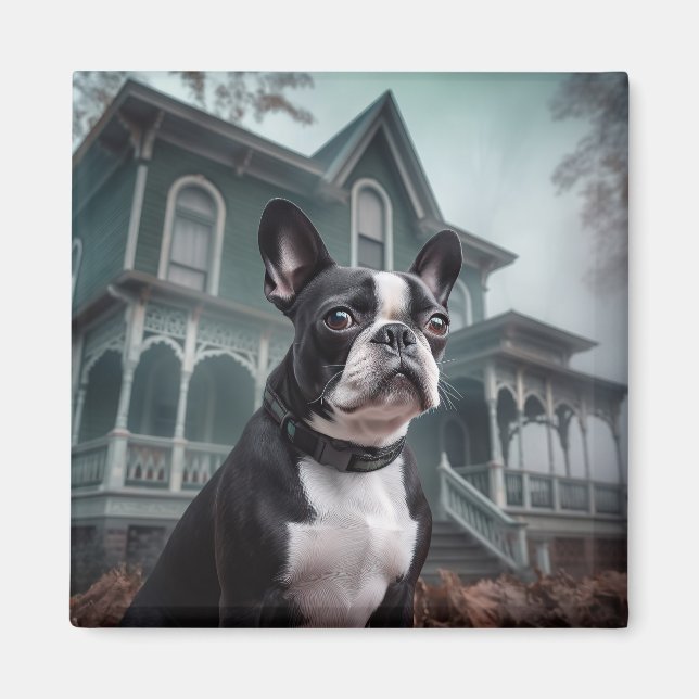 Boston Terrier Halloween Skräck Magnet (Framsidan)