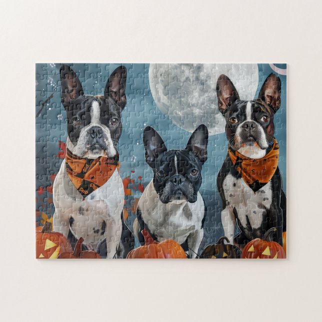 boston terrier Halloween Skräckinjagande Pussel (Horisontell)