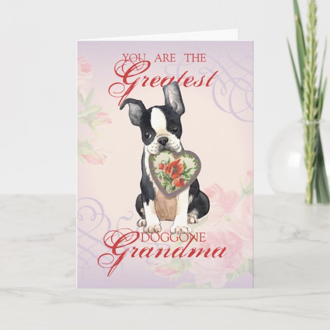 Boston Terrier Heart Grandma Kort (Framsida)