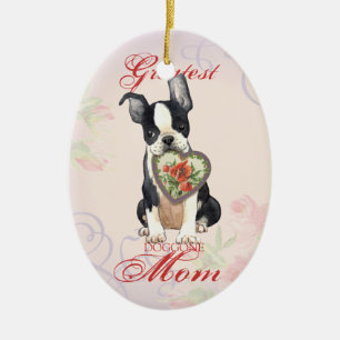 Boston Terrier Heart Mamma Julgransprydnad Keramik