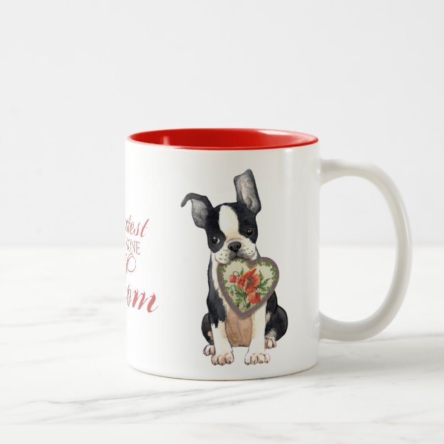 Boston Terrier Heart Mamma Två-Tonad Mugg (Höger)