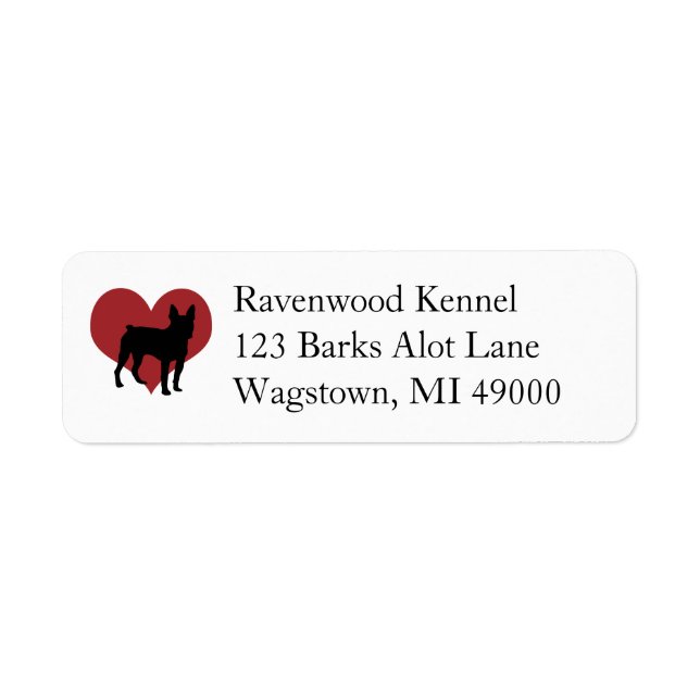 Boston Terrier Heart Silhouette Returadress Etikett (Framsidan)