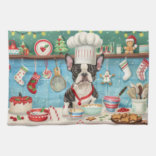Boston Terrier Helgdag Baking: julafton Kökshandduk