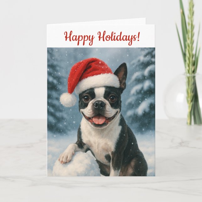 Boston Terrier Helgdag Card Kort (Framsida)