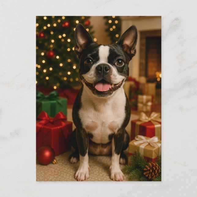 Boston Terrier Helgdag Card Vykort (Framsida)
