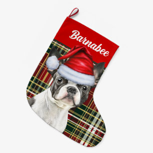 Boston Terrier Helgdag Play och Hundar Namn Stor Julstrumpa