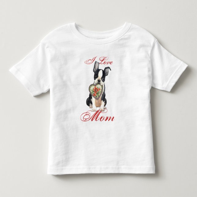 Boston Terrier Hjärtan Mamma T Shirt (Framsida)