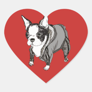 Boston Terrier Hjärtformade Sticker Hjärtformat Klistermärke