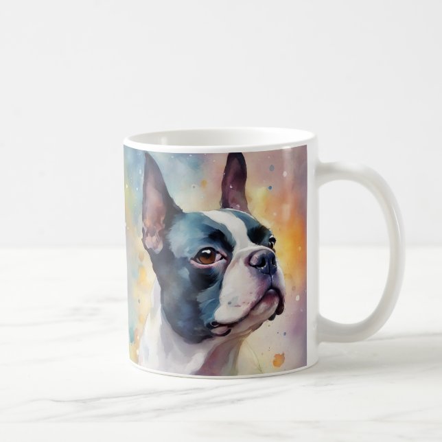 Boston Terrier Hund 173 Watercolor Kaffemugg (Höger)