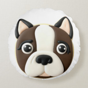 Boston Terrier Hund 3D Inspirerad Rund Kudde