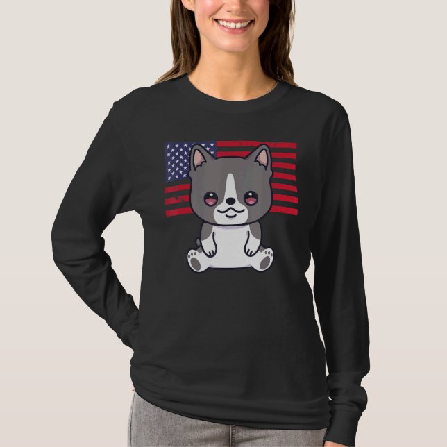 Boston Terrier Hund 4 juli Patriotic Usa Ameri T Shirt (Framsida)