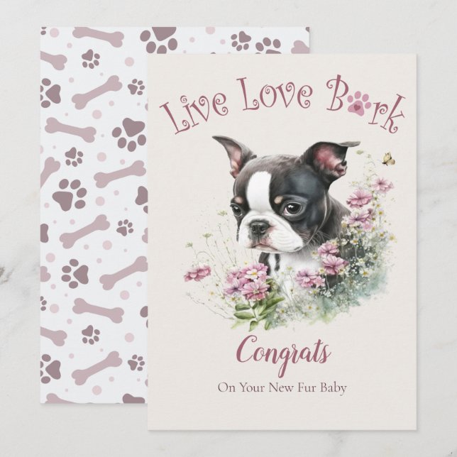 Boston Terrier Hund Adoption, Gotcha Day Kort (Fram/baksida)