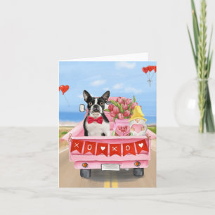 Boston Terrier Hund Alla hjärtans dag Lastbil Hjär Kort