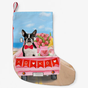 Boston Terrier Hund Alla Hjärtans Dag Lastbil Hjär Liten Julstrumpa