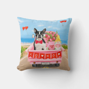 Boston Terrier Hund Alla Hjärtens Dag Lastbil Hjär Kudde