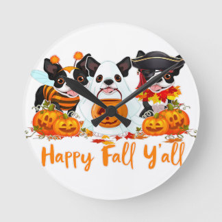 Boston Terrier Hund älskare Fall Yall Halloween Co Rund Klocka
