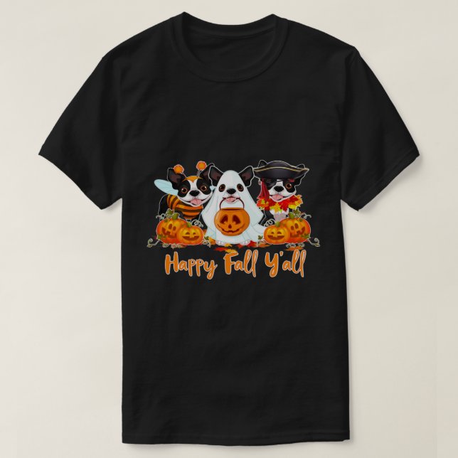 Boston Terrier Hund älskare Fall Yall Halloween T Shirt (Design framsida)
