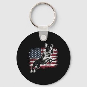 Boston Terrier Hund Amerikansk Flagga 4:e Juli Pat Nyckelring