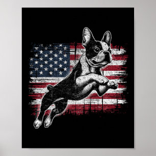 Boston Terrier Hund Amerikansk Flagga 4:e Juli Pat Poster