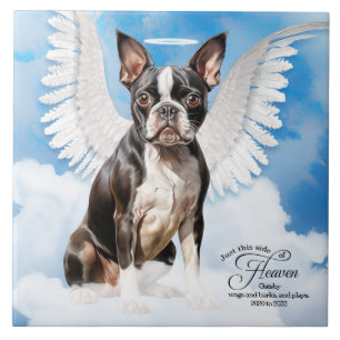 Boston Terrier Hund Angel Anpassningsbar Pet Memor Kakelplatta