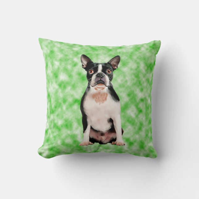 Boston Terrier Hund Art Porträtt Kudde (Framsida)