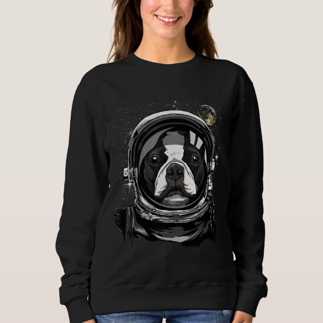 Boston Terrier Hund Astronaut Space Exploration As T Shirt (Framsida)