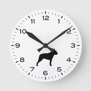 Boston Terrier Hund aveln Silhouette Rund Klocka
