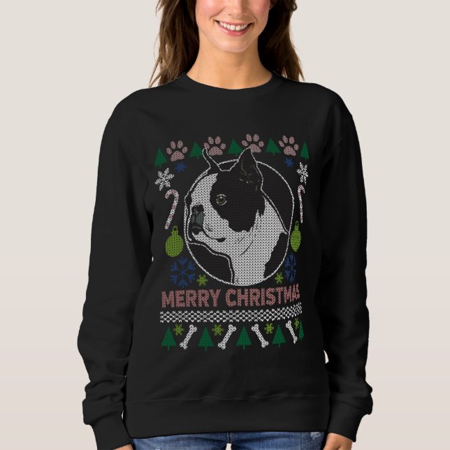 Boston Terrier Hund aveln Ugly jul Sweater Tee (Framsida)