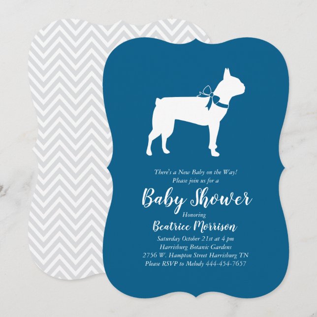 Boston Terrier Hund Baby Shower Blue Boy Inbjudningar (Fram/baksida)