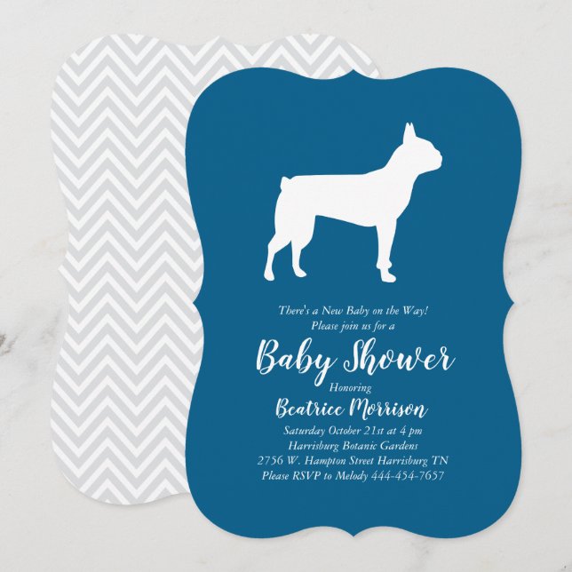 Boston Terrier Hund Baby Shower Blue Boy Inbjudningar (Fram/baksida)