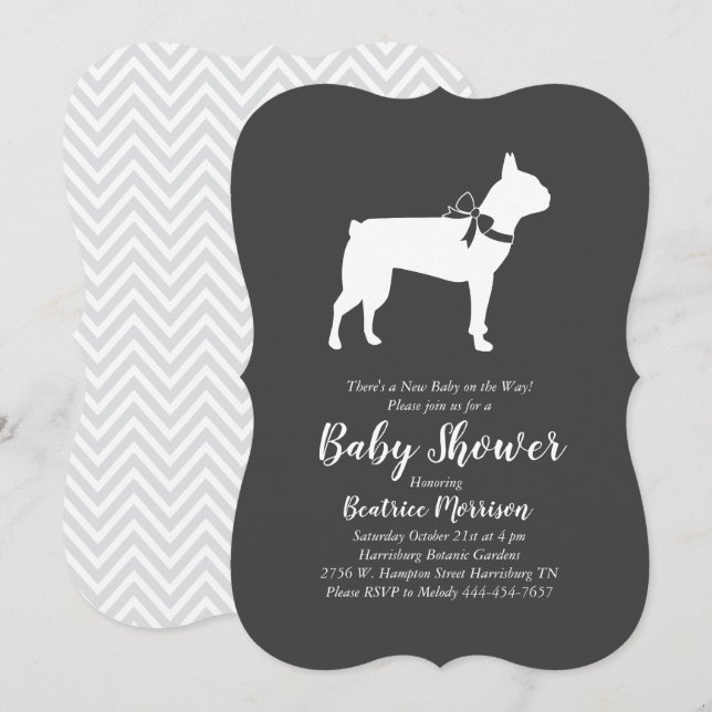 Boston Terrier Hund Baby Shower Inbjudningar (Fram/baksida)
