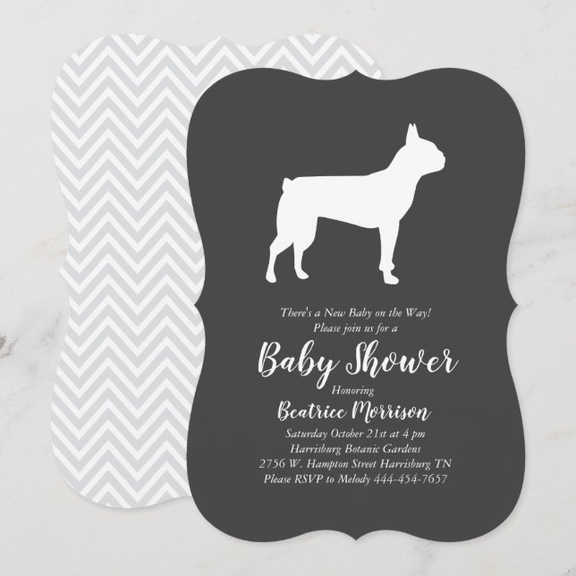 Boston Terrier Hund Baby Shower Inbjudningar (Fram/baksida)