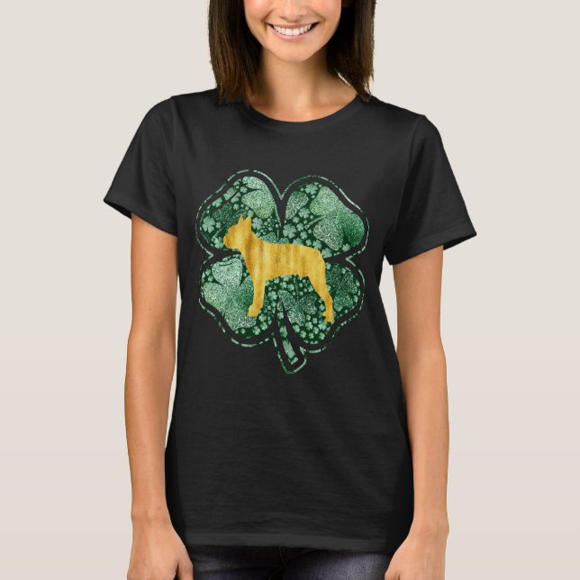 Boston Terrier Hund Clover Shamrock St Patricks T Shirt (Framsida)