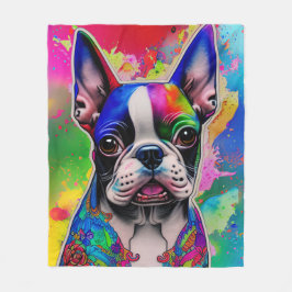 Boston Terrier Hund Colorful Paint Stänk Fleecefilt