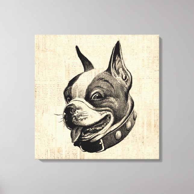 Boston Terrier Hund Cute Pet Hund Antique Art Canvastryck (Framsida)