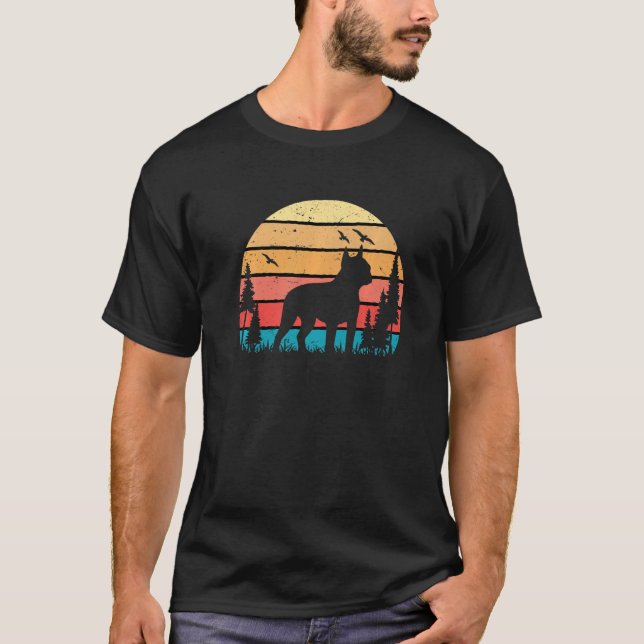 Boston Terrier Hund Cute Puppy Retro Sunset T Shirt (Framsida)