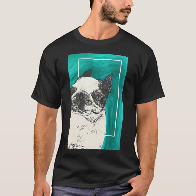 Boston Terrier Hund Djärv Skiss T Shirt (Framsida)